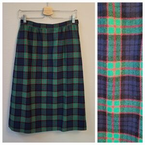 VTG Pendleton Wool Fletcher Tartan Plaid Pencil Skirt XS/S Knee Length BlueGreen